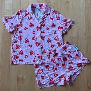 Old Navy Pink Pajama Set with Red Hearts